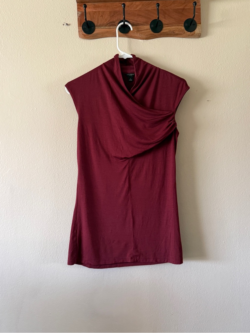 Ann Taylor Burgundy Wine Draped Asymmetrical Wrap Front Cap Sleeves Top Size S